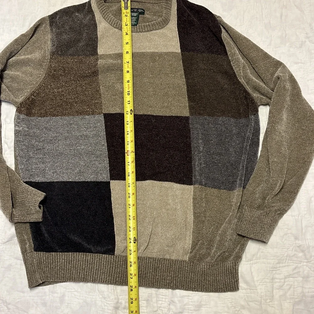 Vtg David Taylor Sweater Mens XL Crewneck Color Block  Chunky‎ Fisherman Brown